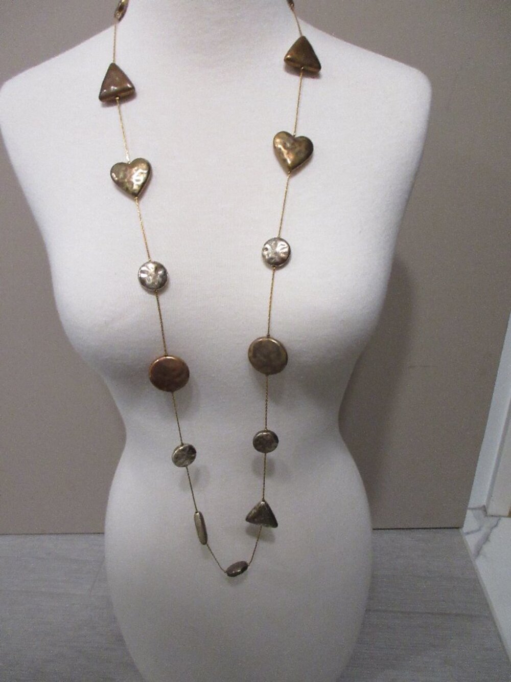 Seasonal Whispers Station Necklace Vintage Costume Single Strand 44" Long Metal